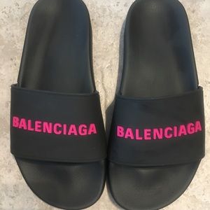 Balenciaga sandals black and hot pink
